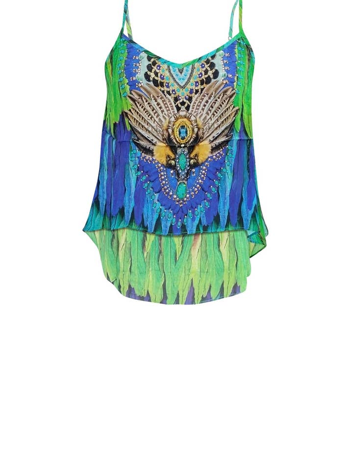 Camisole en soie verte pour la vente par Kyle x Shahida