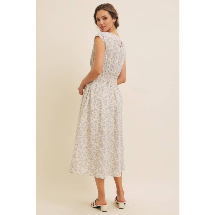 in february - Wholesale Dress - Women's - BOAT NECK PLEATED SLEEVELESS FLORAL MIDI DRESS16