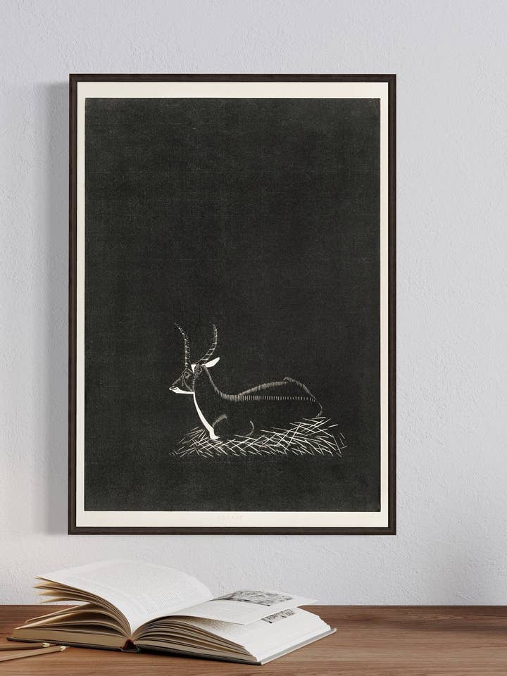 Vandbuck (1921) Samuel Mesquita A4, A3, A2 vægkunst. Vintage væg kunsttryk. Lino Print, Nature Art, Environment, Birds, Mors Dag gave for engroshandel hos Gabrielle Dalsan