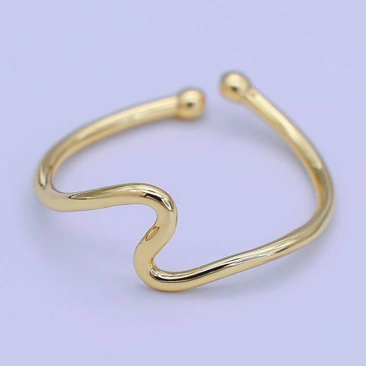 Aim Eternal - Wholesale Band/Stacked Ring - Minimalist Ring Gold Open Ring Wave Curvy Ring, Thin Ring Gold Ring Dainty Stackable Ring Adjustable Ring.R-0840