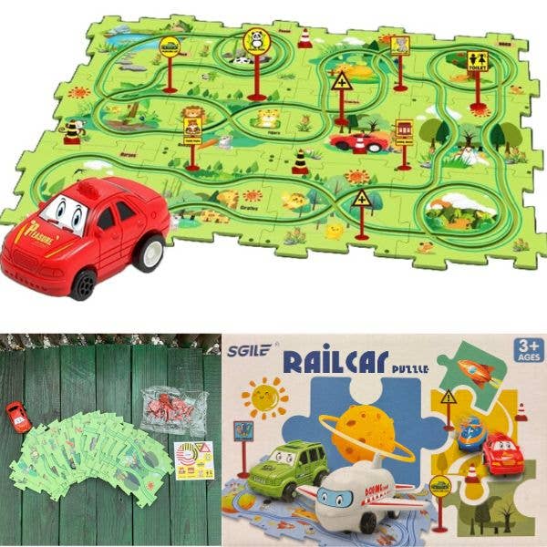 St. Louis Wholesale LLC - Wholesale Toy Set - Kids - Railcar Puzzle Toys - #Land.Green - 25PC Stem Building Kit