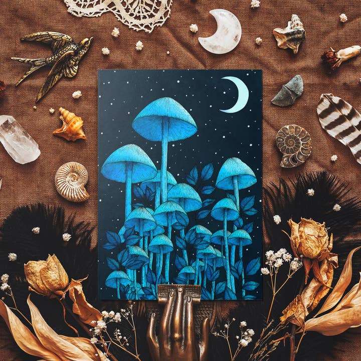 Starlight Mushrooms - Glossy Fine Art Postcard for wholesale by Print is Dead
