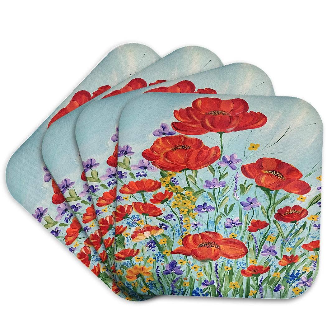 3dRose – wholesale Underlägg – 3dRose, Bild av röda vallmoblommor, Underlägg7