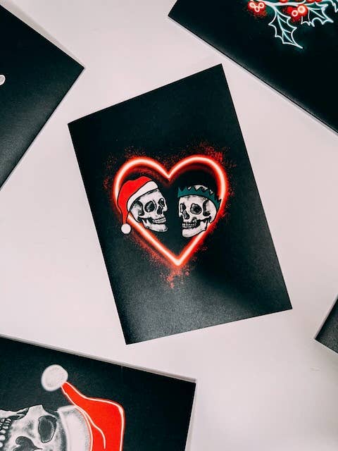 Wayward - Vendita all'ingrosso Biglietti di auguri di Natale - Biglietto natalizio con teschio al neon1