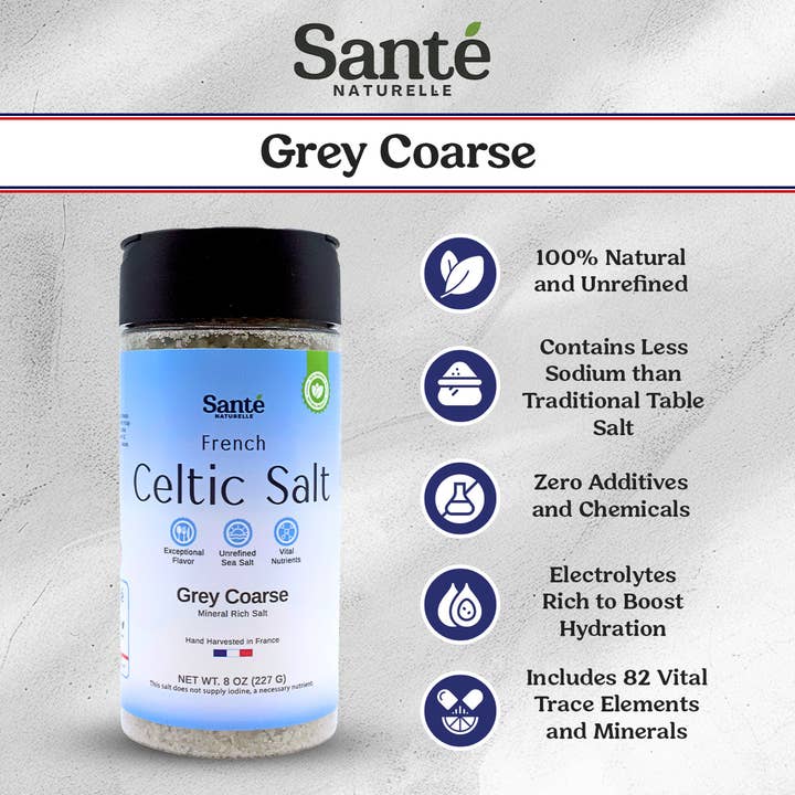 Sante Naturelle Salt - Wholesale Salt - French Celtic Sea Salt Grey Coarse 8oz Shaker1