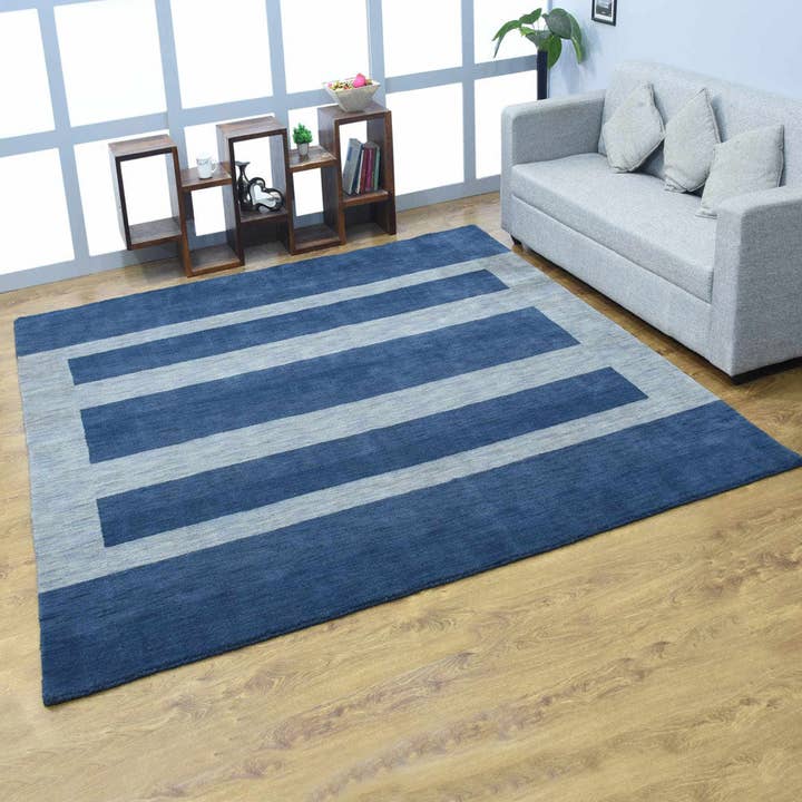 Hand Knotted Loom Wool Area Rug Blue Light Blue L0B904 for wholesale on Faire