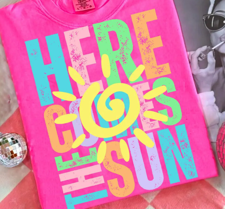 Lake Shore To Main – T-shirt estampada - Mulher por atacado – T-shirts de verão - Sol - T-shirt néon - Vibrações de verão0