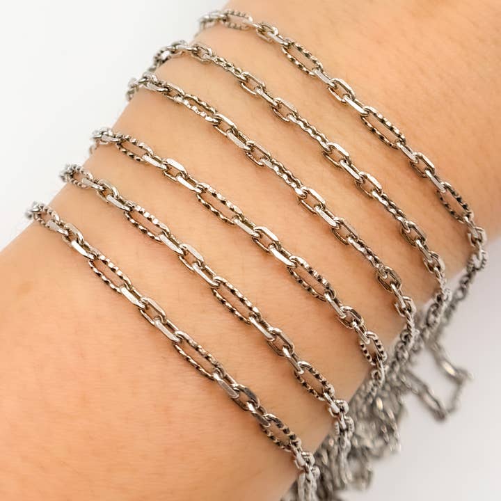 Z22OX. Oxidized Sterling Silver Hammered Long and Short Oval Link Chain for wholesale by Jewels & Chains