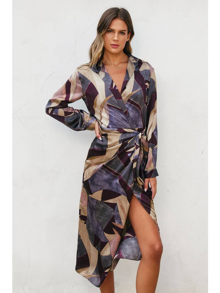 UMBER MOSAIC Notable Sensation Midi Shirt Wrap Dress for wholesale on Faire