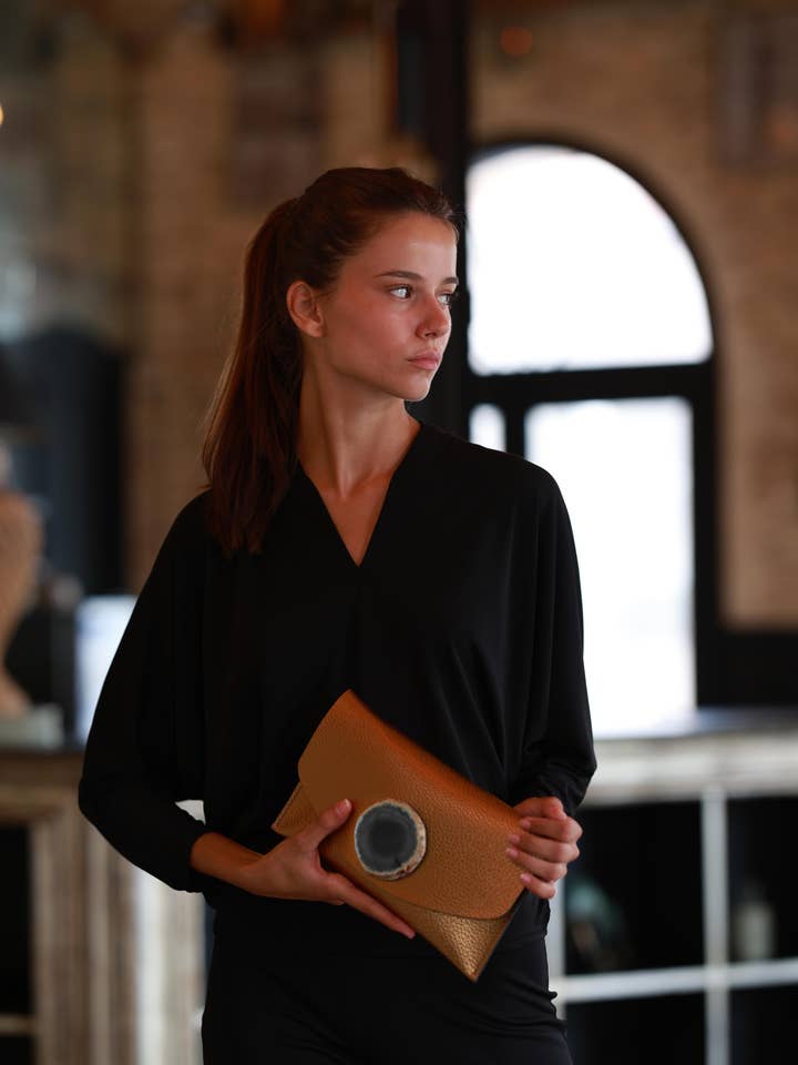 Borsa Midi Dorata Agata Naturale per la vendita all'ingrosso da parte di Ecue