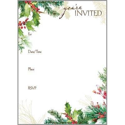 Holiday Fill in Invitation - Pine and Holly Berries for wholesale by GINA B DESIGNS