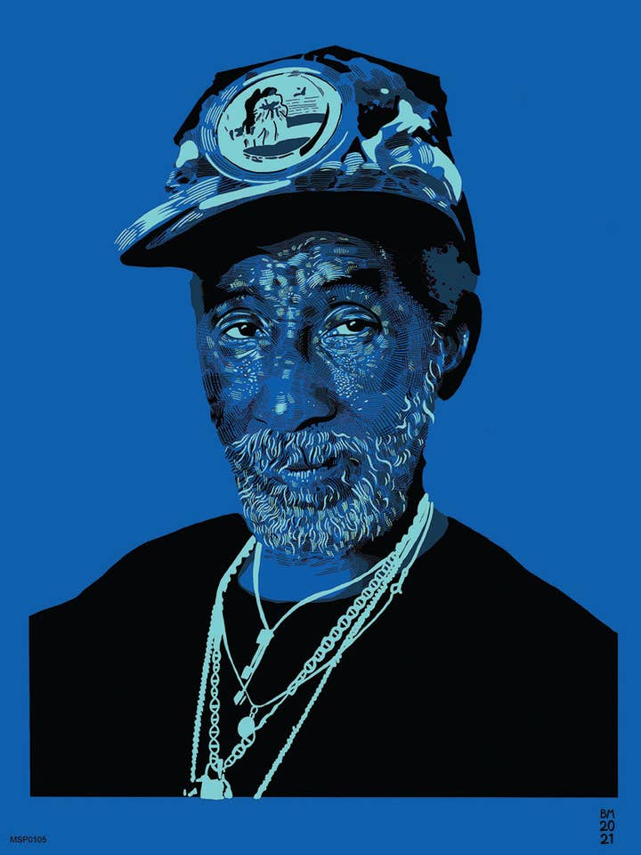 Lee Scratch Perry Portrait Art Print Poster by Becky Mann 30x40cm for wholesale by On The Wall Art Ltd