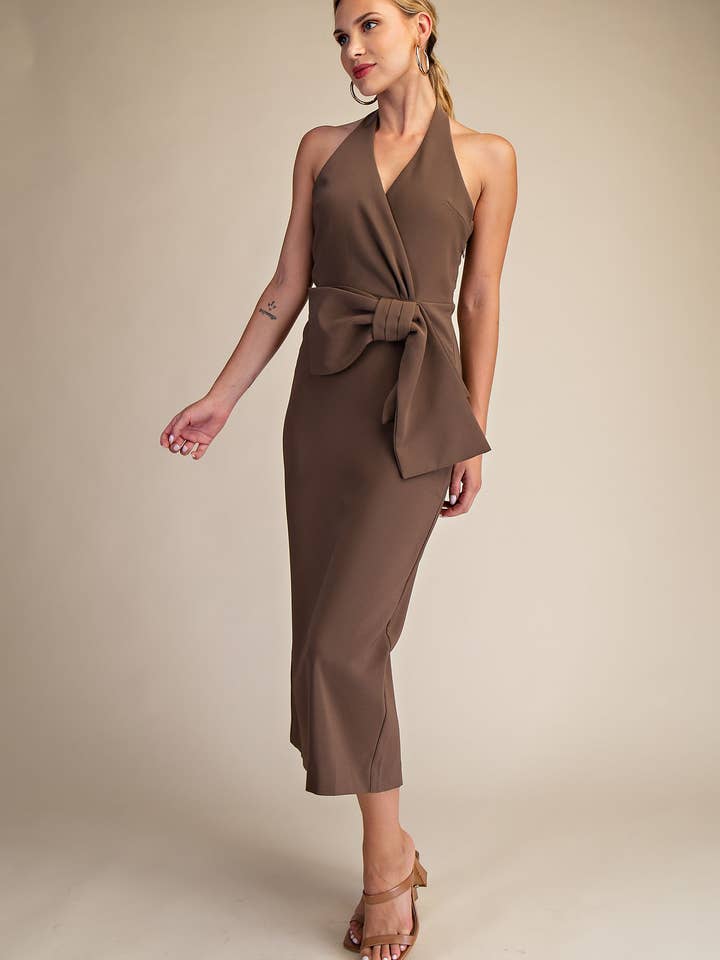 Halter Neck Waist Bow Midi Dress for wholesale by Glam