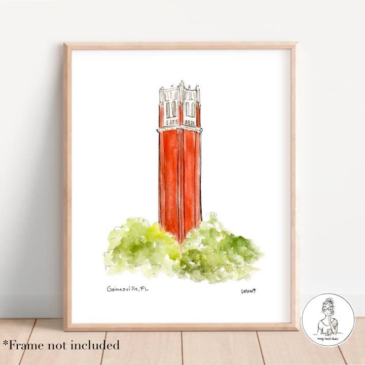 Gainesville, Florida - Century Tower. Impresión artística para venta al por mayor de Messy Heart Studio