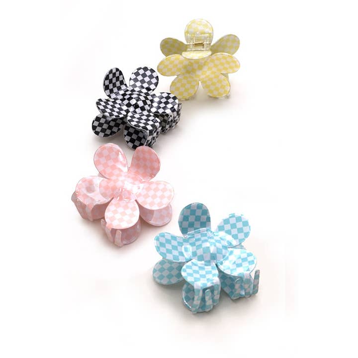 JOSSLYN by wall to wall - Wholesale Hair Clip - Women's - JUMBO CHECKER FLOWER HAIR CLAW CLIP | 40H644