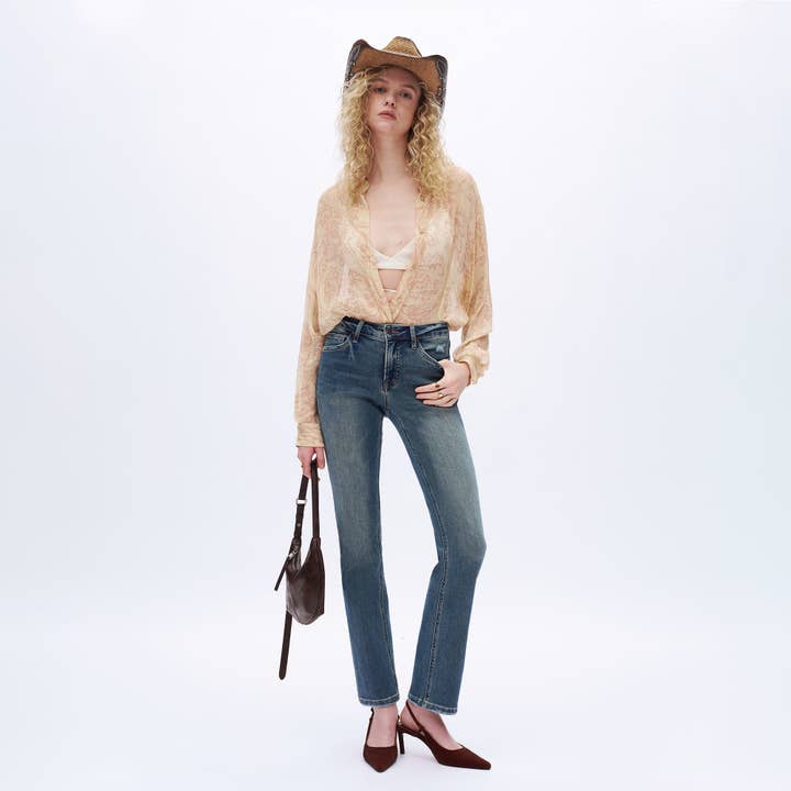 Jean droit slim taille mi-haute Retro-Luxe DET5001 pour la vente par DOSSEVISU