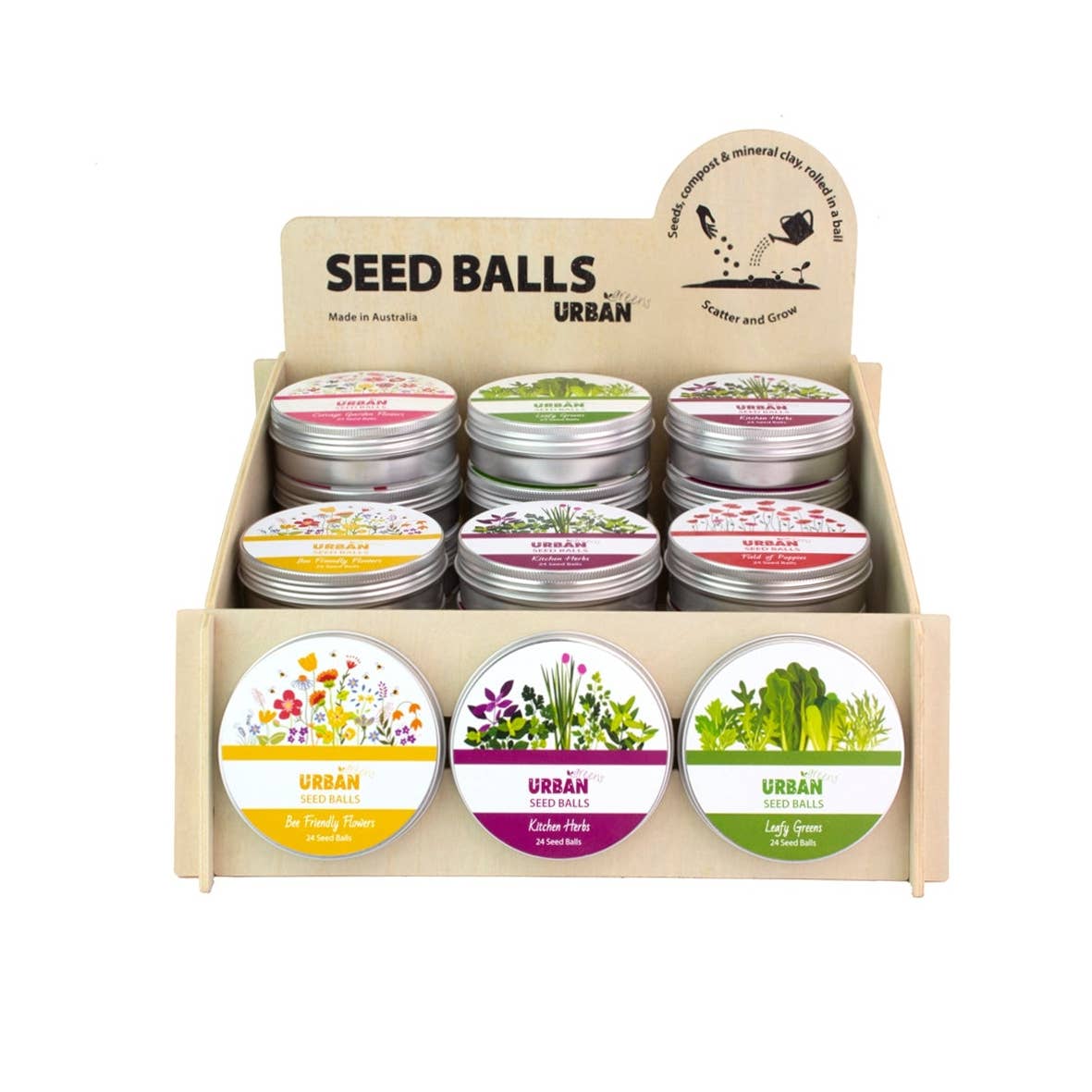 Urban Greens - Wholesale Plant Seeds - Seed Balls Counter Display including 30 Tins of Seed Balls0