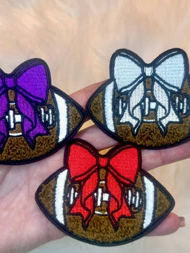 Football Bow Chenille Patch, White Bow Football Patch, Game Day Patch, Trucker Hat Patch, Fall Patch, Hat Bar Patch, Football, DIY for wholesale by sequinandstiches