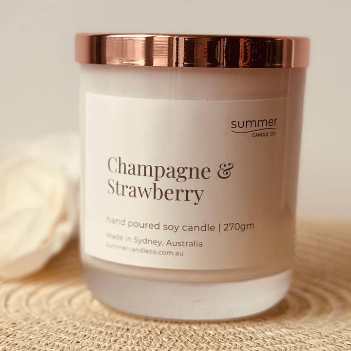 Champagne & Strawberry Soy Wax Candle - Fruity, Floral & Luxurious for wholesale by Summer Candle Co