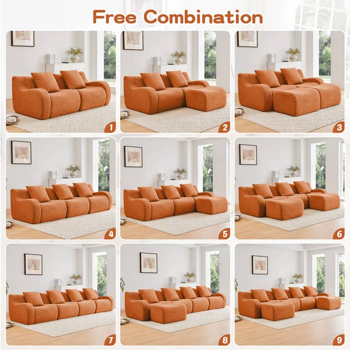 HOMYCASA DESIGN INC - Wholesale Sofa - Soft Teddy Fabric Modular Sofa Orange No Assembly Required9