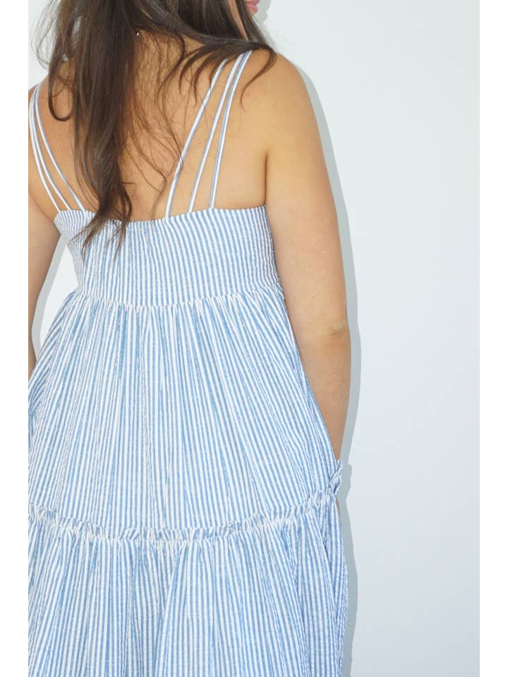 NIBI MTK - Wholesale Dress - Women's - Donna Tiered Maxi Dress in Seersucker4