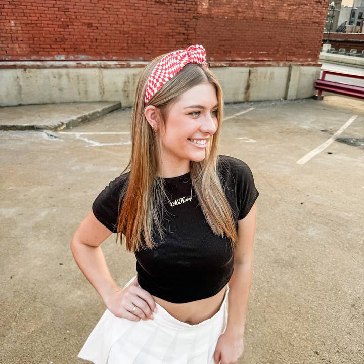 Ruby Red & Co. - Venta al por mayor Cinta para el pelo - Mujer - Diadema estructurada a cuadros ondulados roja/blanca