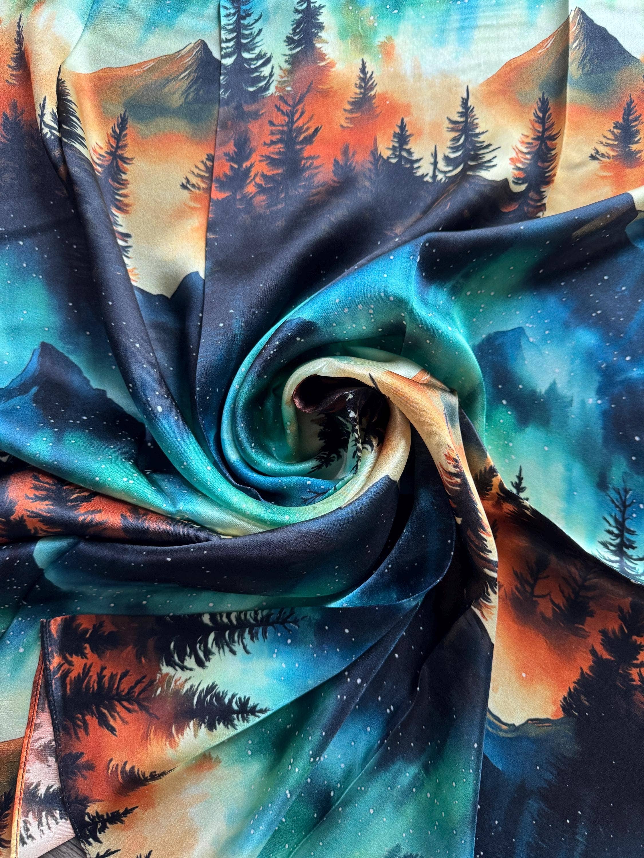 Double B Wild Rags - Wholesale Scarf - Women's - 100% Silk Wild Rag Aurora Borealis Northern Lights in the Mountains by Double B Wild Rags2