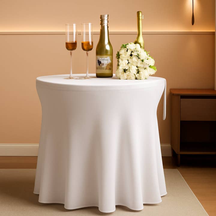 White Spandex Cocktail Tablecloths 32 Inch Round Pack Of 4 for wholesale by ShipItFurniture