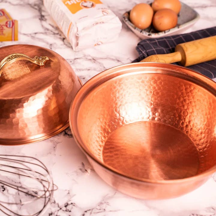 ANATOLIACRAFT – wholesale Blandningsskål – Kopparblandningsskål med lock | 12 ”diameter massiv kopparskål