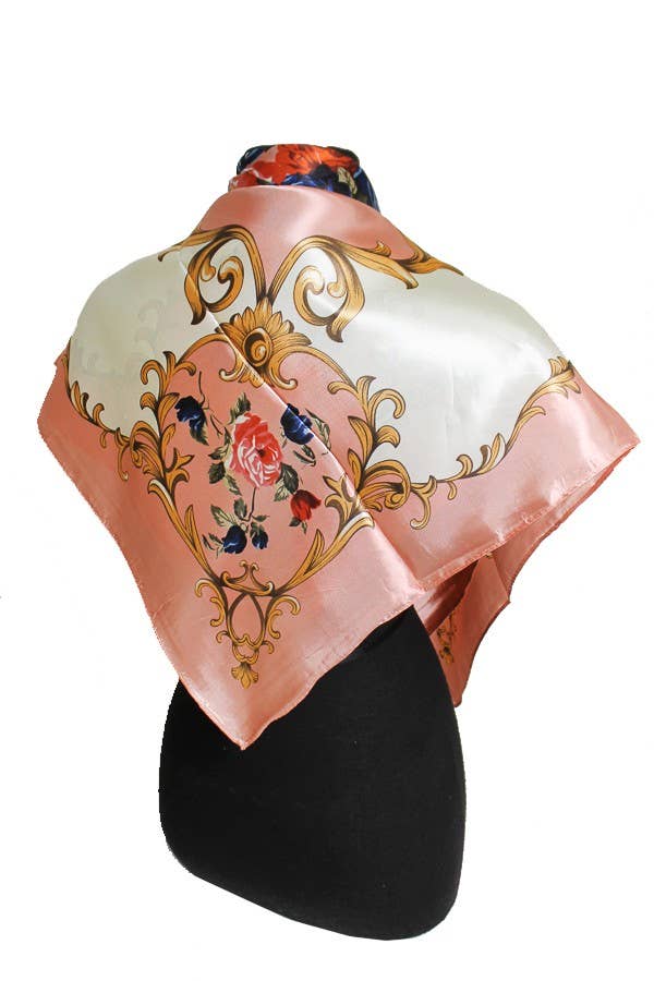 ASSORTED Rose And Golden Leaves Faux Silk Scarf for wholesale on Faire10