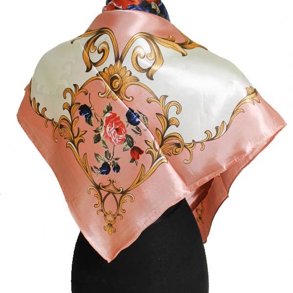 ASSORTED Rose And Golden Leaves Faux Silk Scarf for wholesale on Faire10