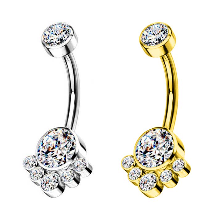 Awaken - Vendita all'ingrosso Piercing ad anello per ombelico - Piercing Banana con Cristalli Rotondi a Grappolo - PD-1931