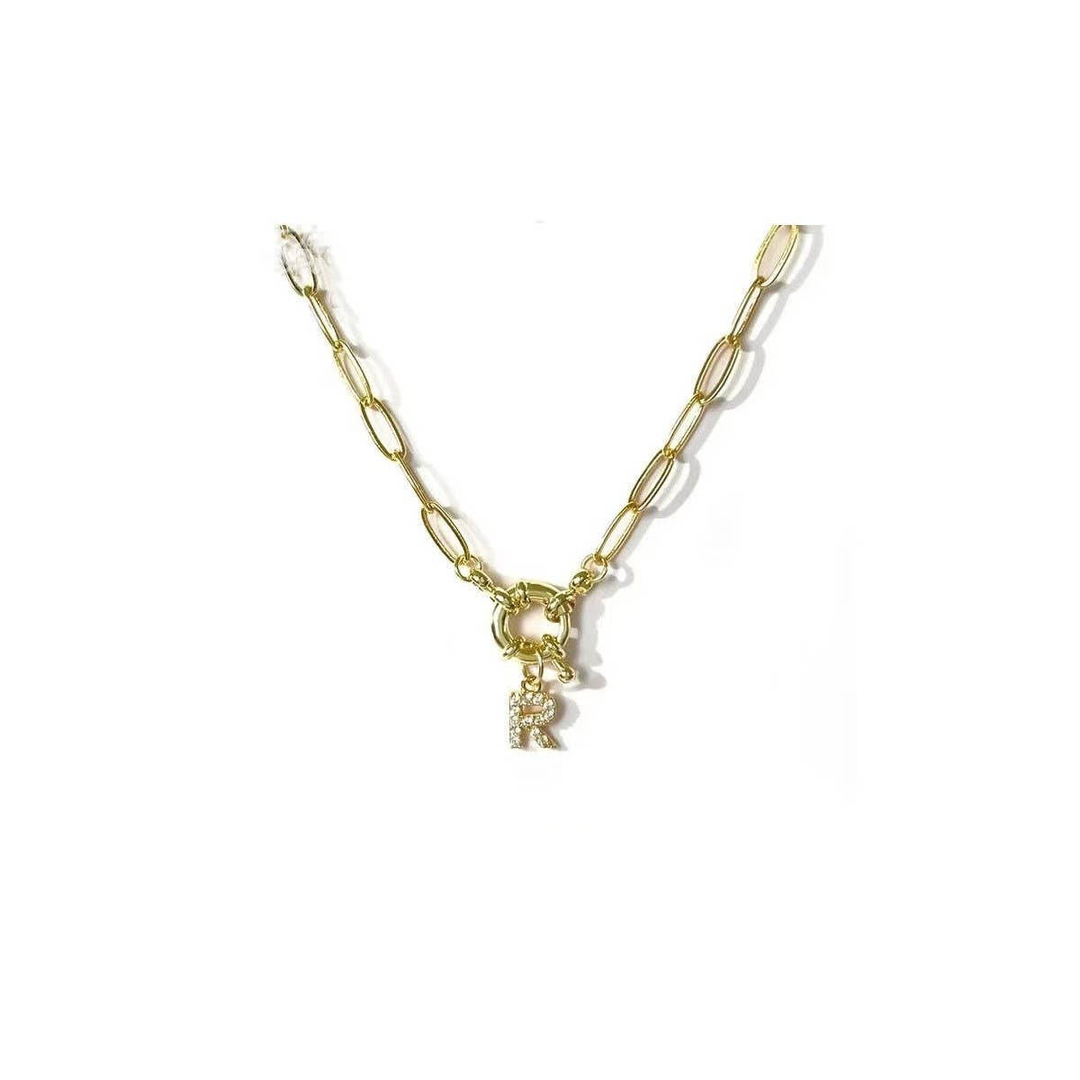JOSSLYN by wall to wall - Wholesale Pendant/Charm Necklace - 18K STAINLESS STEEL RHINESTONE INITIAL NECKLACE | 40NK948615