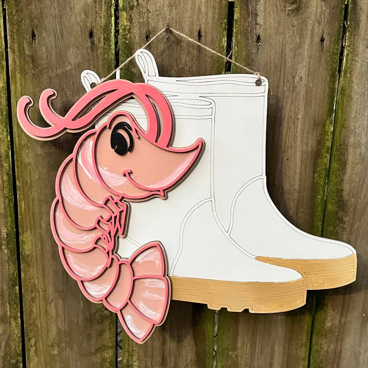 Geaux Magnolia - Wholesale Door Hanger - Shrimp and White Boots 3D Door Hanger3