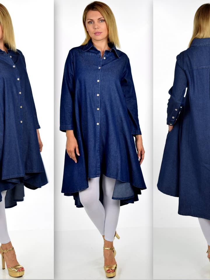 5055 Eco Cotton blouse met hoog-laag zoom voor wholesale door LINEN AND GAUZE