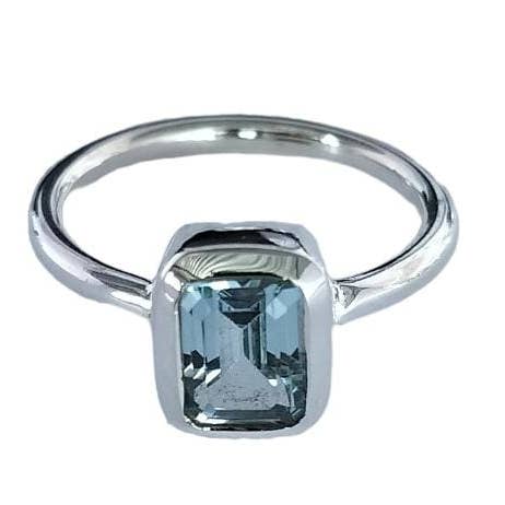 Natural Blue Topaz 925 Silver Handmade Emerald Cut Ring. for wholesale by SILVER CAVE