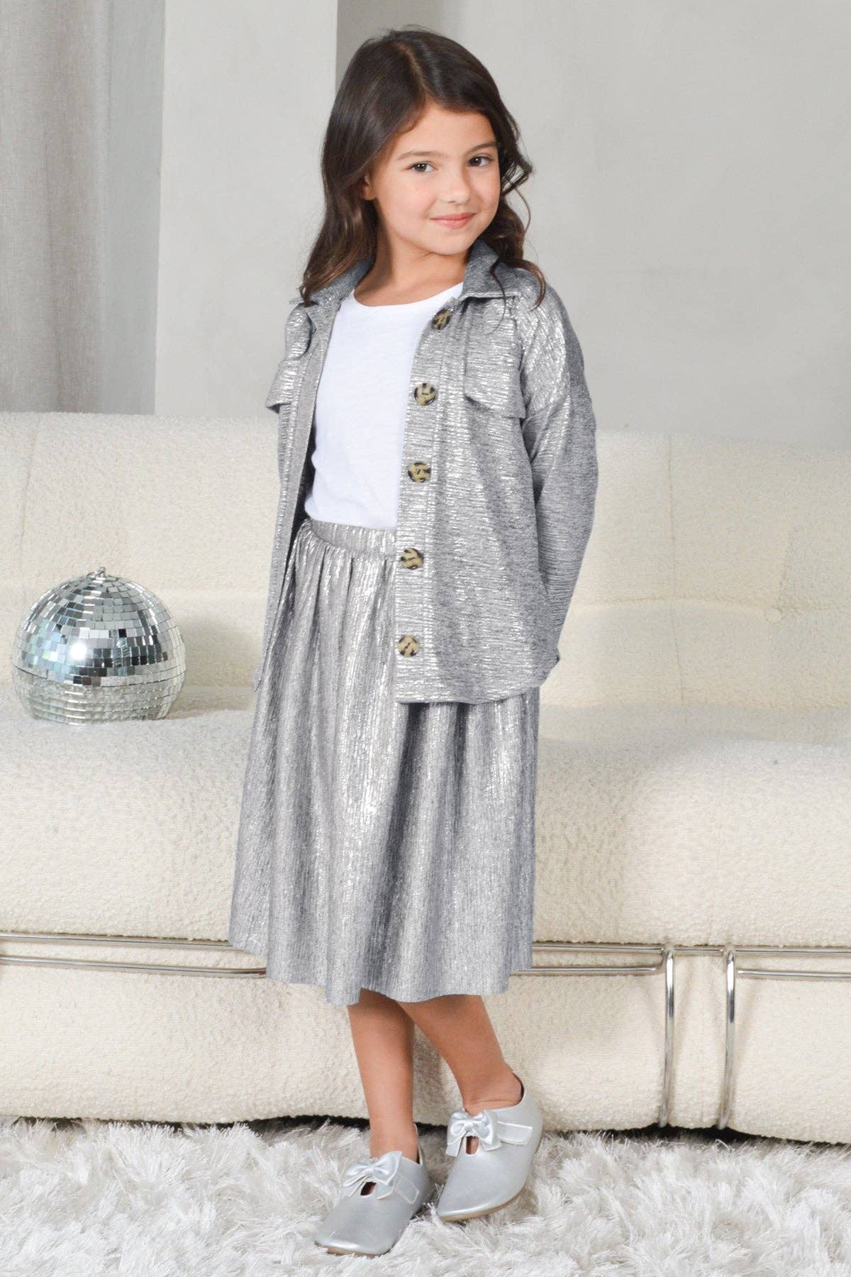 Loven x Mini Momo - Wholesale Mommy & Me Sets - Metallic Midi Skirt Sparkly Elastic Waist Mommy & Me - Kids1