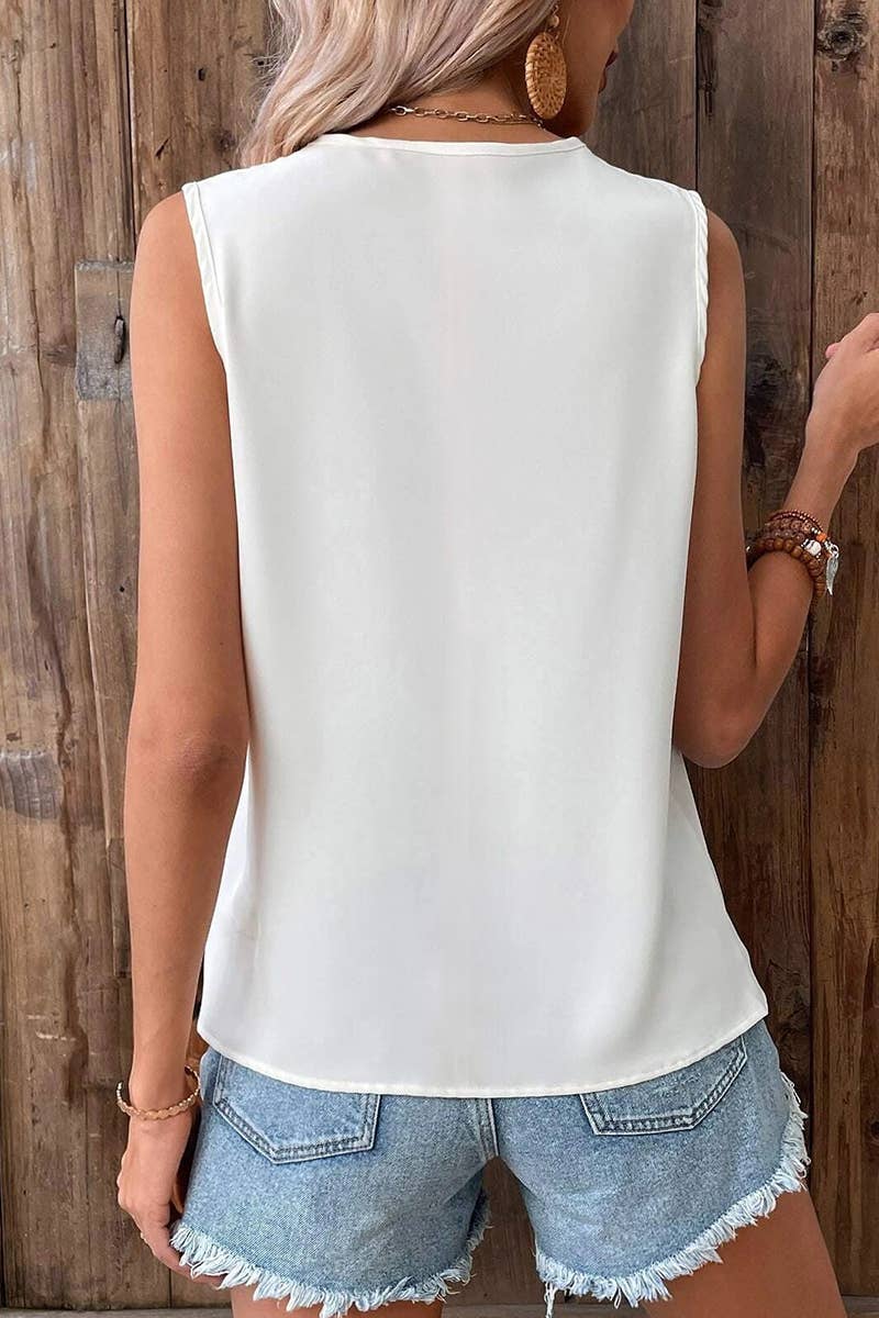 Lily Clothing - Wholesale Blouse - Women's - MULTICOLOR LACE V NECK SLEEVELESS BLOUSE_CWTBLSL00253