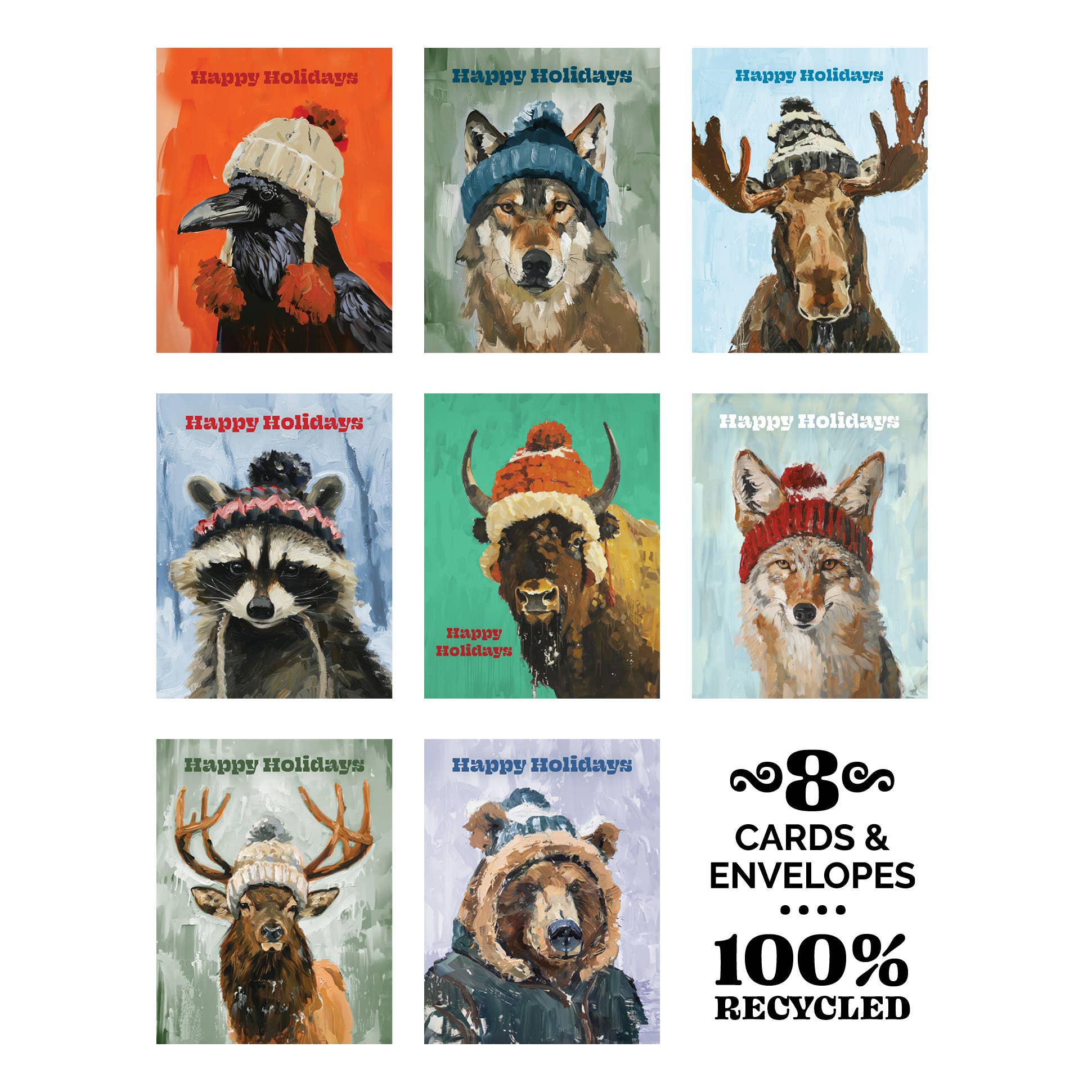 Waterknot - Wholesale Season's Greetings Card - Wild-ish Animals Happy Holiday Box Set Notecards2