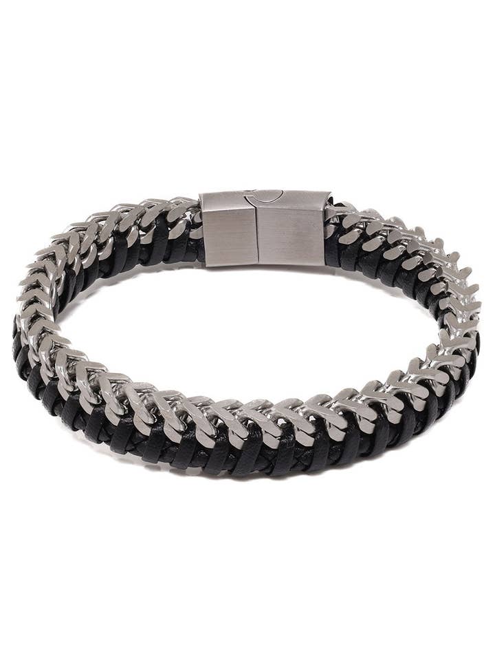 Unisex Braided Leather Metal Bangle Bracelets 4BMS01 for wholesale by BARABAS