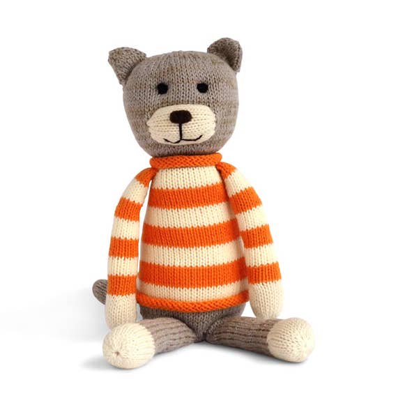 Striped Knit Cat Stuffed Animal – Cotton Plush Toy for Kids for wholesale by Melange Collection