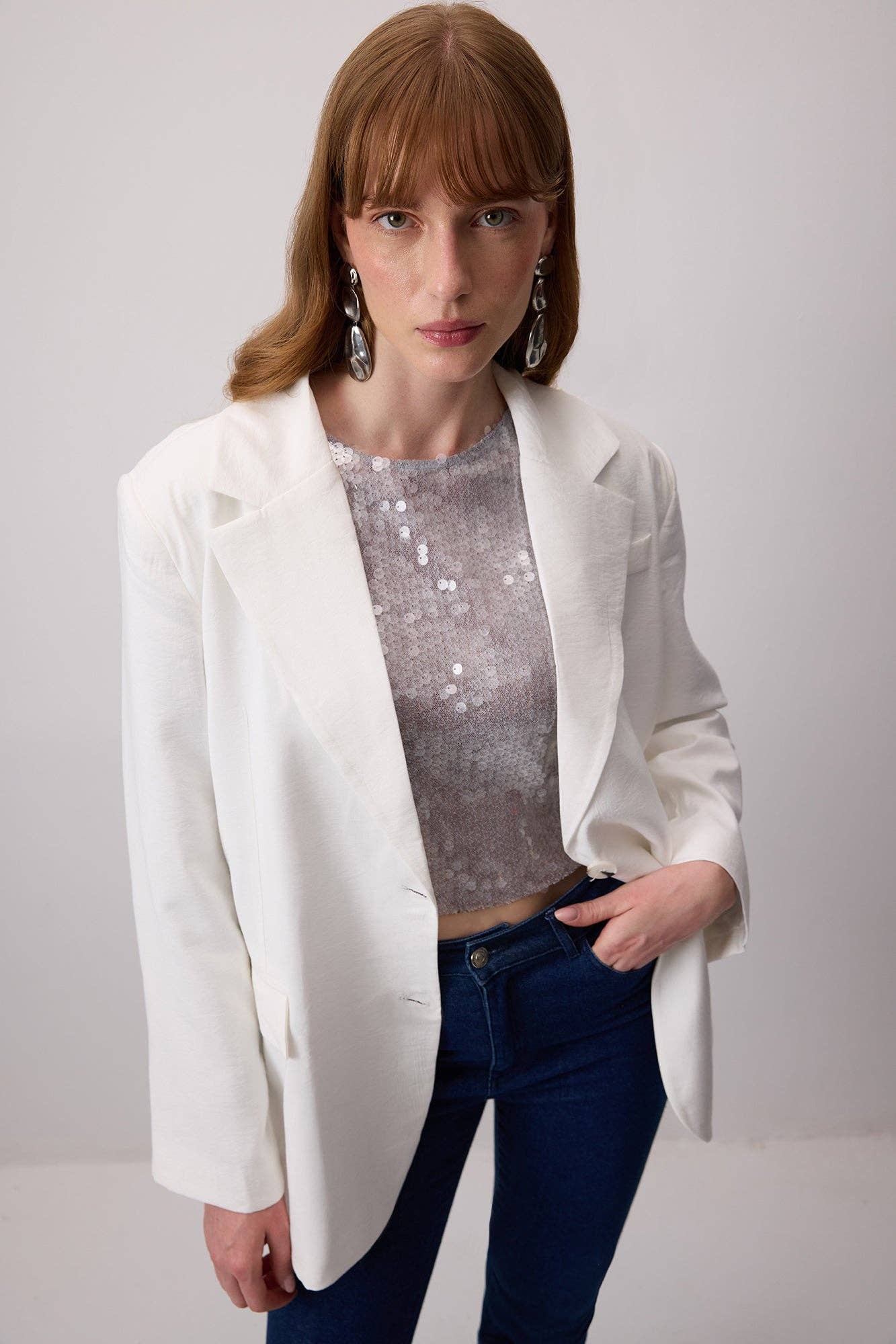 Ecru DOUBLE-SLIT MODAL JACKET for wholesale on Faire2