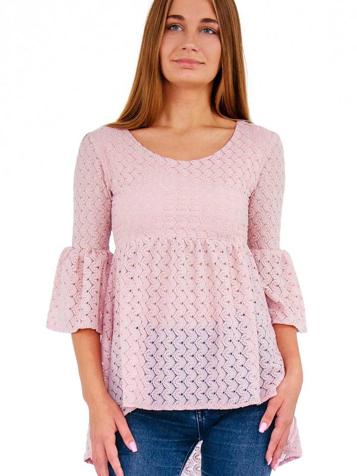 Blushroze Rekbare Gehaakte Kant Ava Boho Tuniek - Dames voor wholesale door Pineapple Clothing