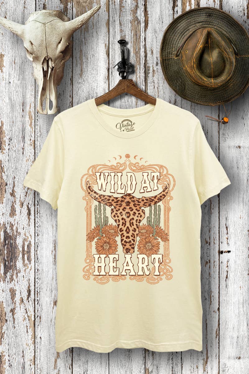 VINTAGE POINT USA - Wholesale Screen Printed T-Shirt - Women's - "WILD AT HEART" ANIMAL PRINT GRAPHIC BASIC CASUAL TEE2