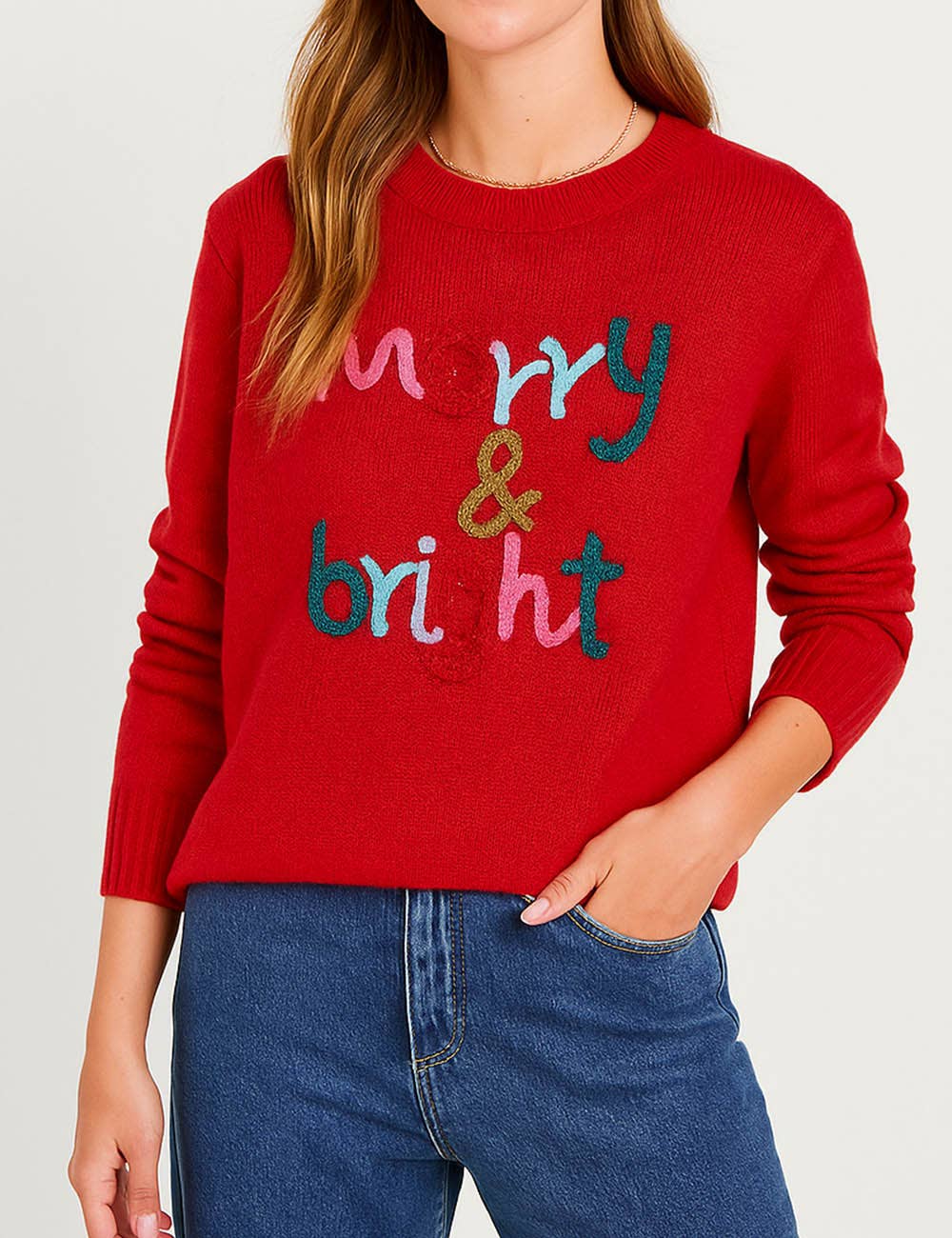 Sweetkama - Vendita all'ingrosso Maglione tricot - Donna - Maglione festivo con scritta "Ladies Christmas Merry & Bright"6