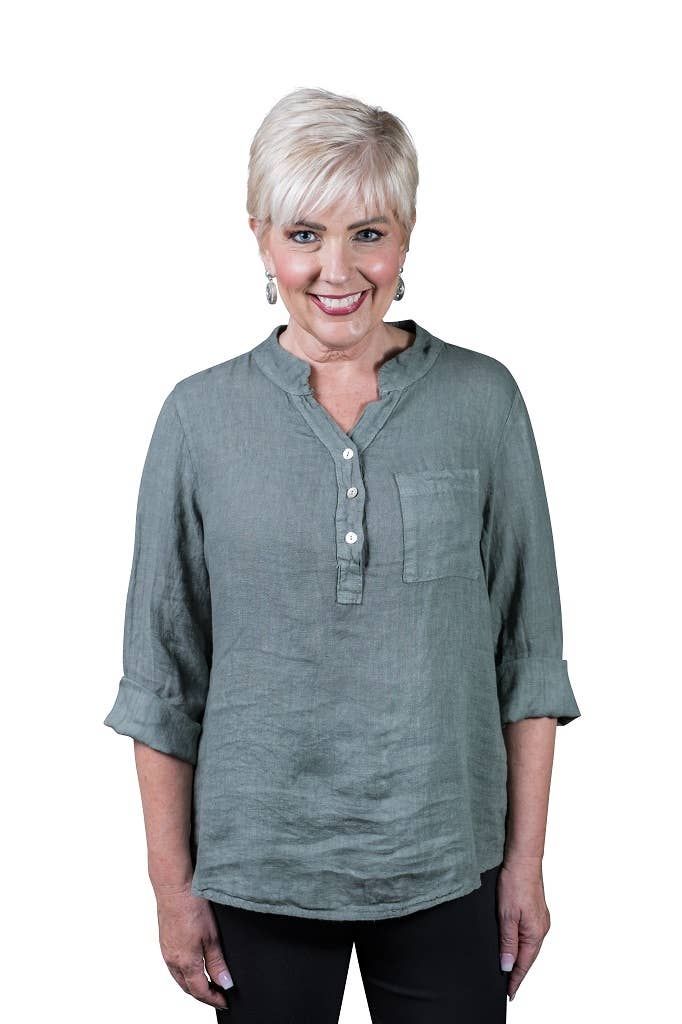 TINA Stephens Italy/Tees By Tina – Túnica - Mulher por atacado – Destino Linho Henley Top (BQ158)1