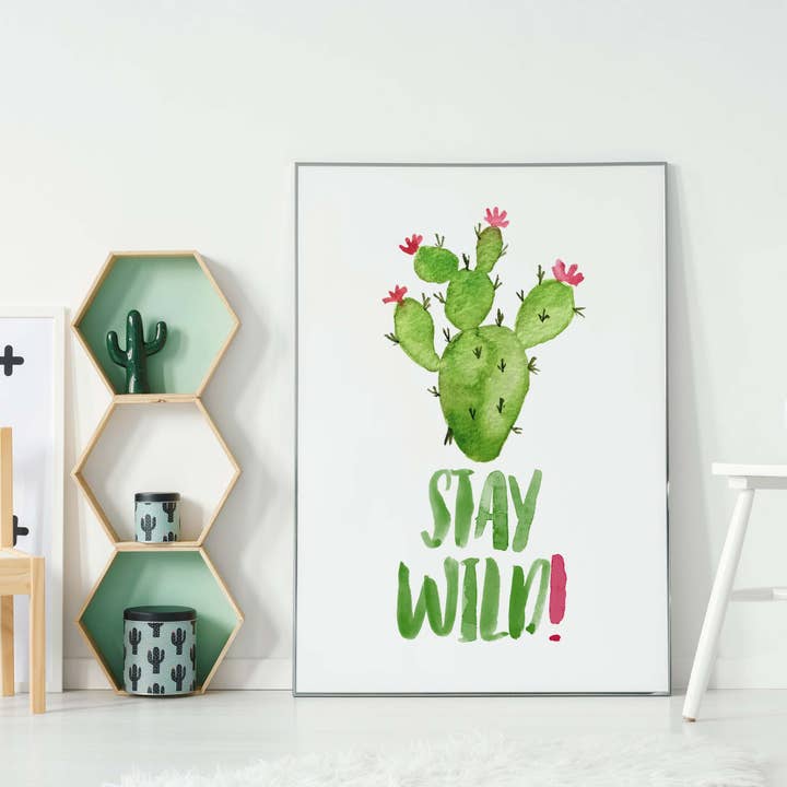 Stay Wild Cactus Aquarel Quote Print voor wholesale door Ink & Drop