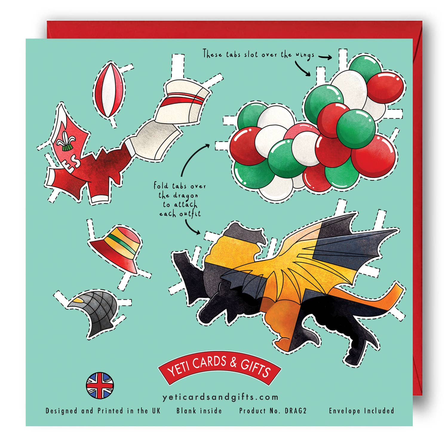 Yeti Cards & Gifts – wholesale Birthday card – Dress a Welsh Dragon Birthday Card2