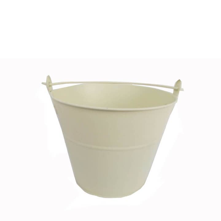 Tin Pail with Small Movable Handle, Off-White - 5.75" Tall for wholesale by Birch Maison
