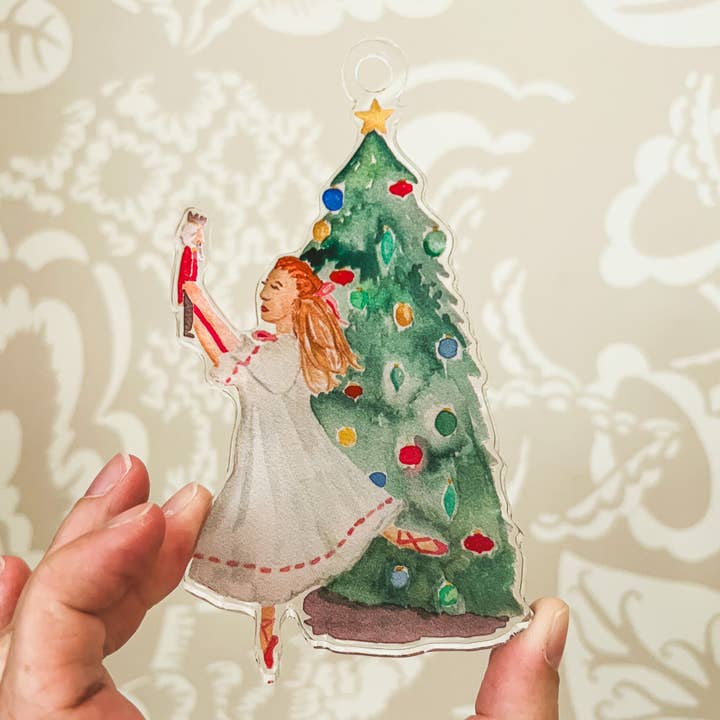Clara with Nutcracker Watercolor Acrylic Ornament for wholesale by MALWEST design